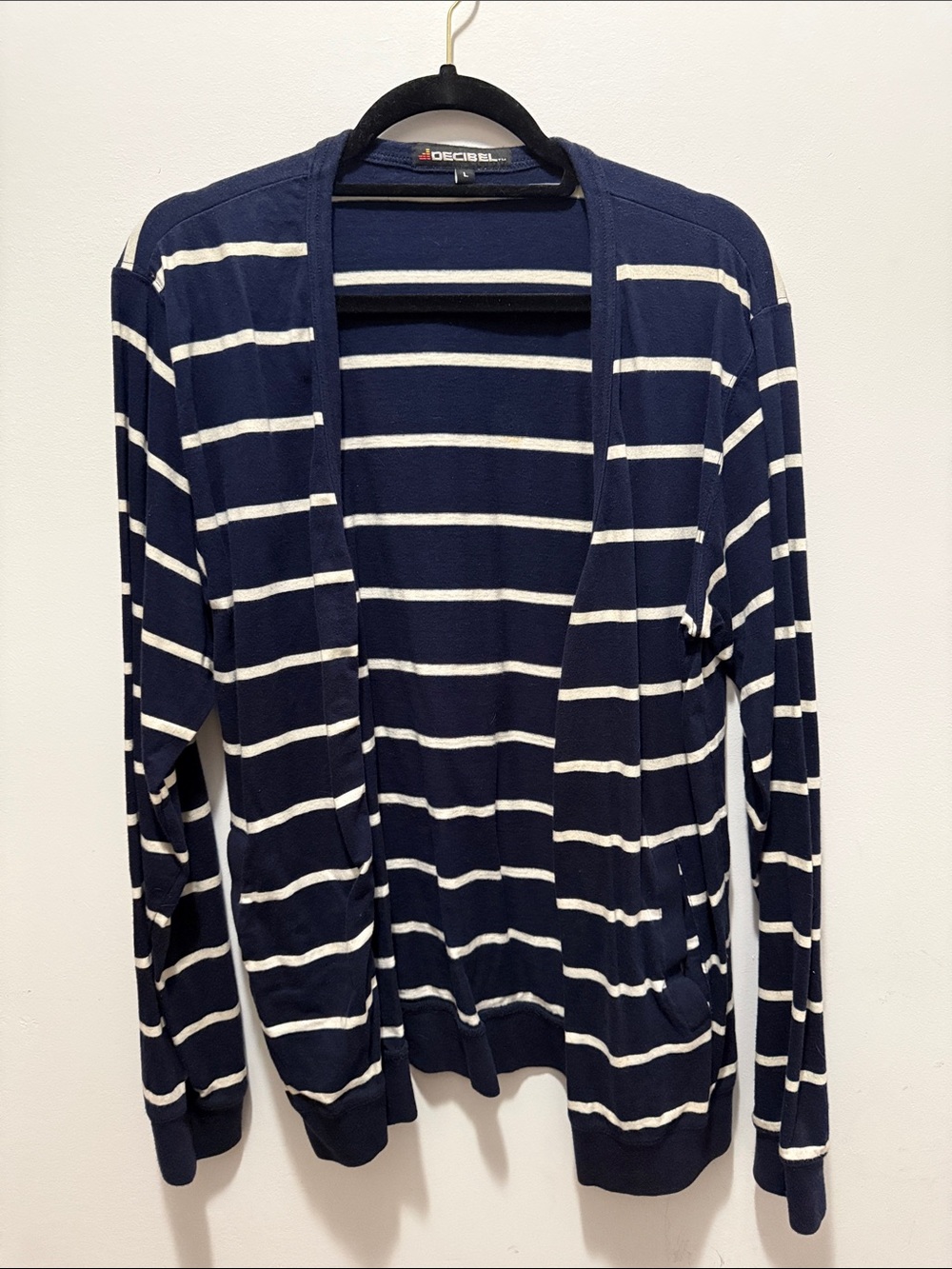 Navy & White Striped Open Front Men’s Cardigan